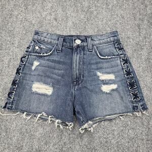 Hudson Shorts Womens 23 Blue Sade Lace Up Cut Off Denim Distressed Mid Rise